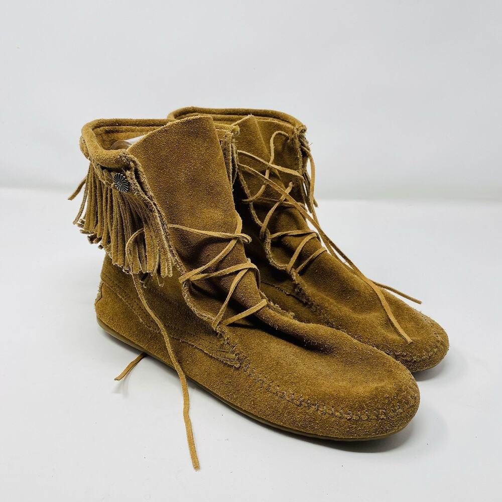 Minnetonka Boots Women's 9 Brown Genuine Suede Double Fringe Tramper 627T
